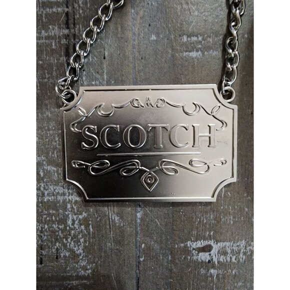 Scotch Silver Toned  Liquor Decanter Label Tag For Scotch With Ornate Chain - Picture 4 of 4